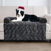 blunique calming dog bed left view with plush faux fur for cozy couch lounging