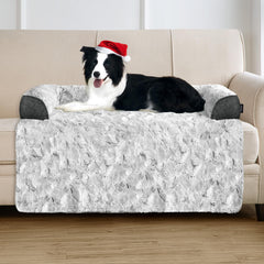 blunique calming dog bed on couch shows 41x37 inch size for cozy lounging