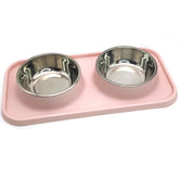 BNOSDM double dog bowls pink set with two stainless bowls for separate food and water