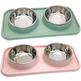 BNOSDM double dog bowls front view with stainless steel bowls for clean meals
