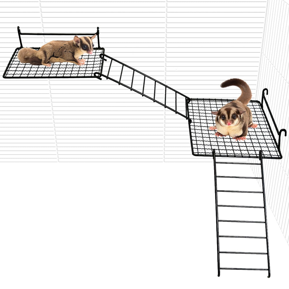 BNOSDM sugar glider platform front view enhances ventilation and multi-level play in small cages.