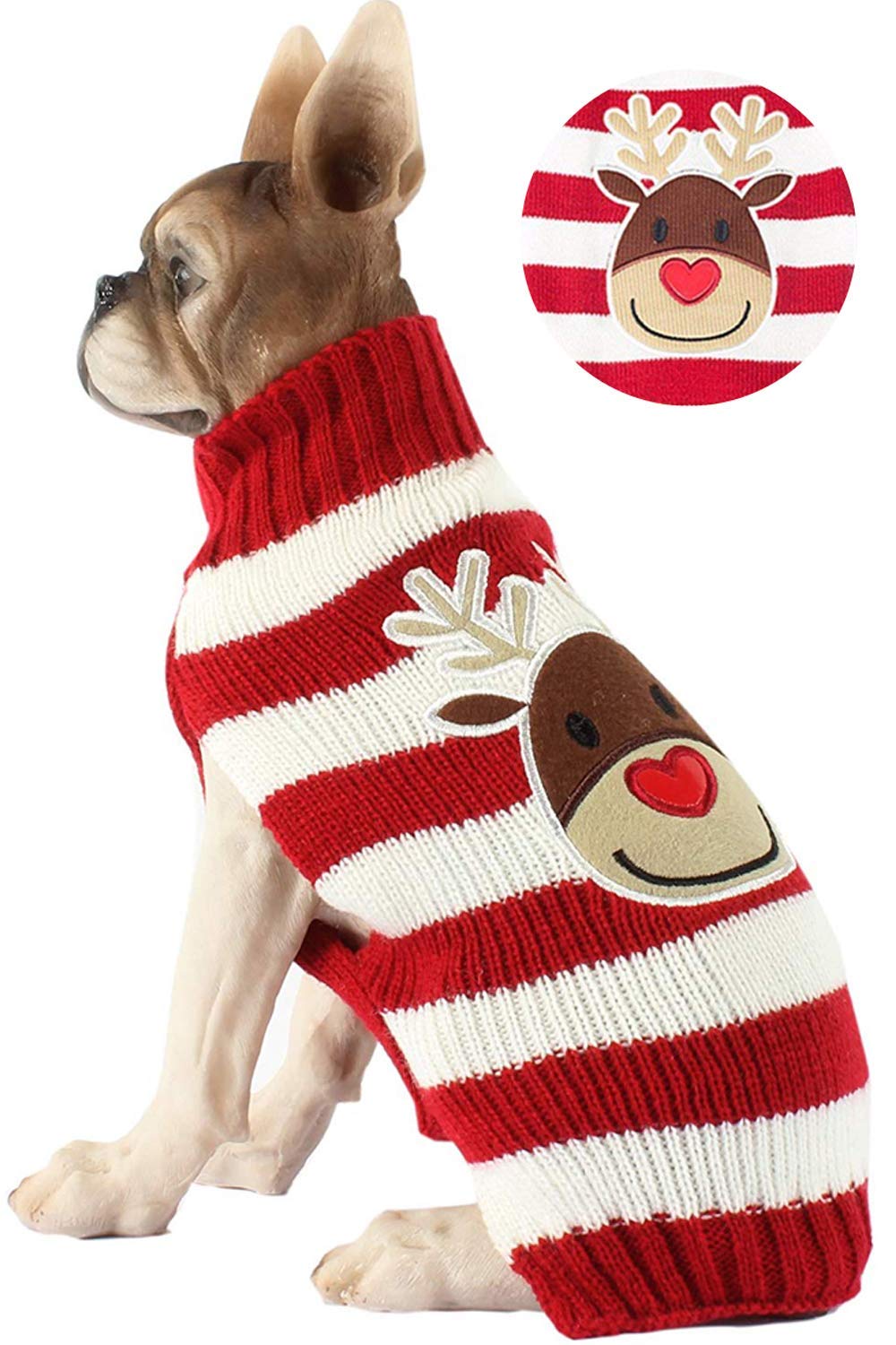 BOBIBI Dog Sweater Christmas front view shows festive design for cozy winter warmth.