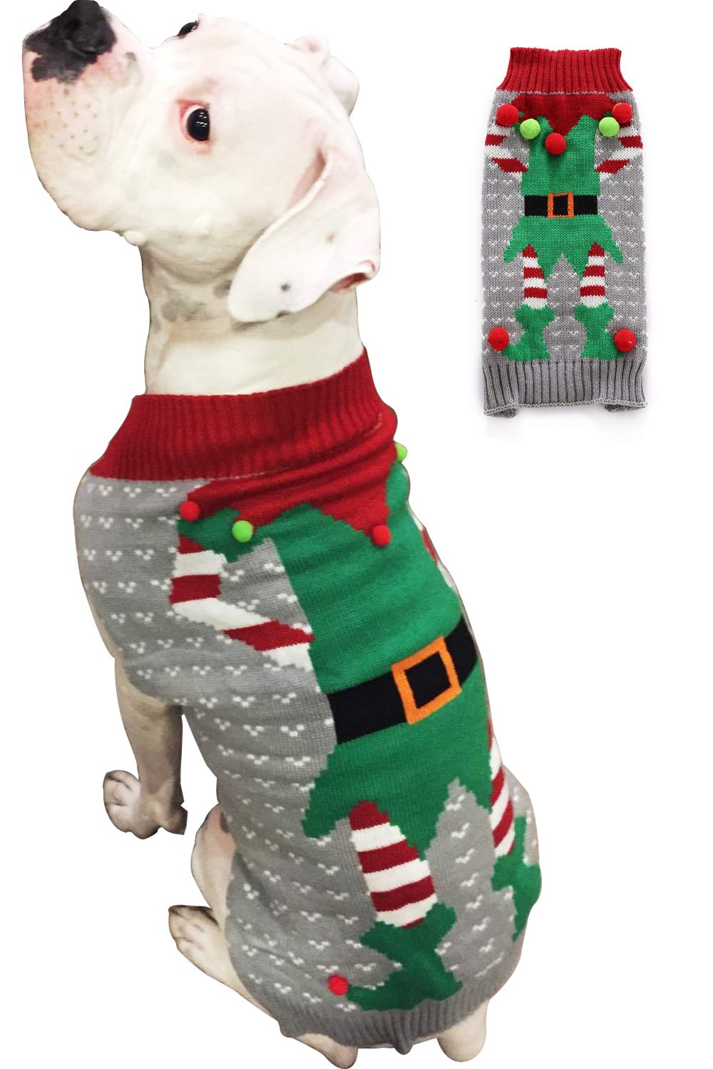 BOBIBI Ugly Christmas dog sweater back view for warmth and festive look