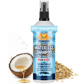 Bodhi Dog Waterless Shampoo bottle closeup for quick no-rinse cleaning.