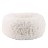 Front view of the BODISEINT plush round pet bed offering cozy donut design for cats and small dogs