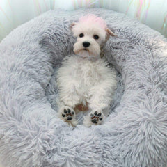 BODISEINT round donut shape close-up shows luxe faux fur for pet comfort