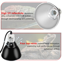 BOEESPAT deep-dome lamp assembly with reflective interior for UVB efficiency.