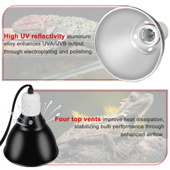 BOEESPAT reptile dome fits E26 base for versatile heat lamp compatibility.