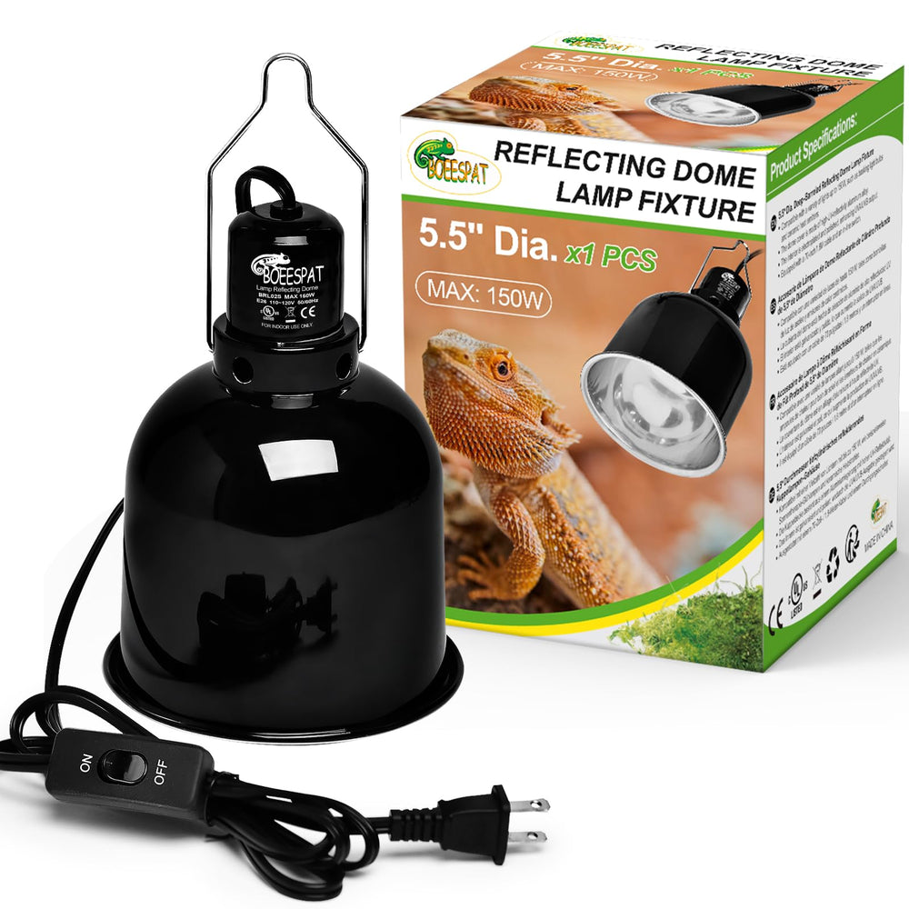 BOEESPAT Reptile Light Fixture 5.5-inch deep dome delivering focused UVB/UVA for basking