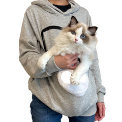 BOMBAXCEIBA cat dog carrier sweater gray side view showing secure indoor lounging.