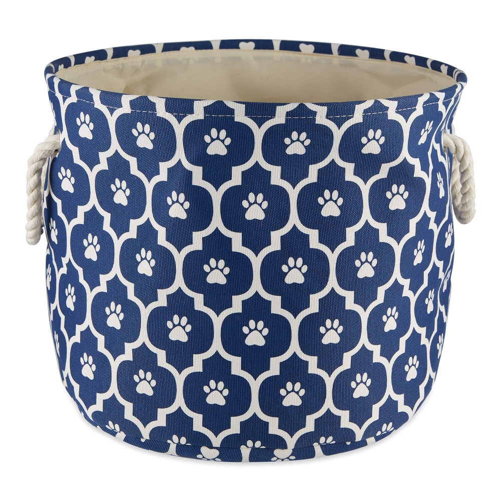 Bone Dry 6192 medium-round-bin lattice paw print in nautical blue for tidy pet storage