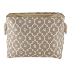 Bone Dry lattice paw print storage bin with handles for easy transport of pet gear