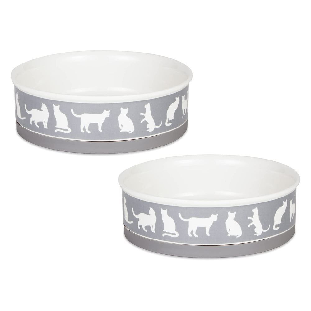 Bone Dry cat bowls gray front view shows 3–3.75 cup capacity for meals.