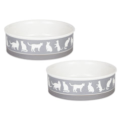 Bone Dry cat bowls gray front view shows 3–3.75 cup capacity for meals.