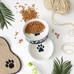 Bone Dry navy dishwasher-safe ceramic cat bowls for easy cleanup