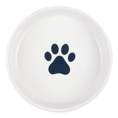 Bone Dry navy microwave-safe ceramic cat bowls shown in use