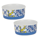 Bone Dry ceramic pet bowls front view with Azulejos tile design for stylish feeding.