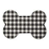 Bone Dry DII braided pet mat, bone shape, black/white buffalo check protects floors from spills.