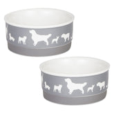Bone Dry dog bone ceramic bowl gray side view with non-slip base for stability
