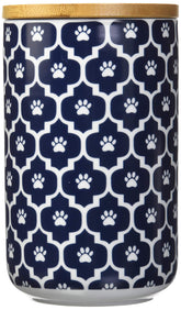 Bone Dry Lattice pet bowl in nautical blue, durable ceramic for everyday meals.