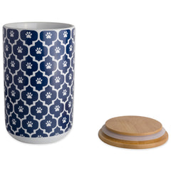 Bone Dry Lattice treat canister 4x6.5 inches in nautical blue keeps snacks organized.