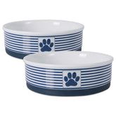 Bone Dry Paw & Patch ceramic bowls show a large dinner set for medium to large pets