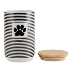 Bone Dry Paw & Patch ceramic canister with bamboo lid adds stylish pet-snack storage