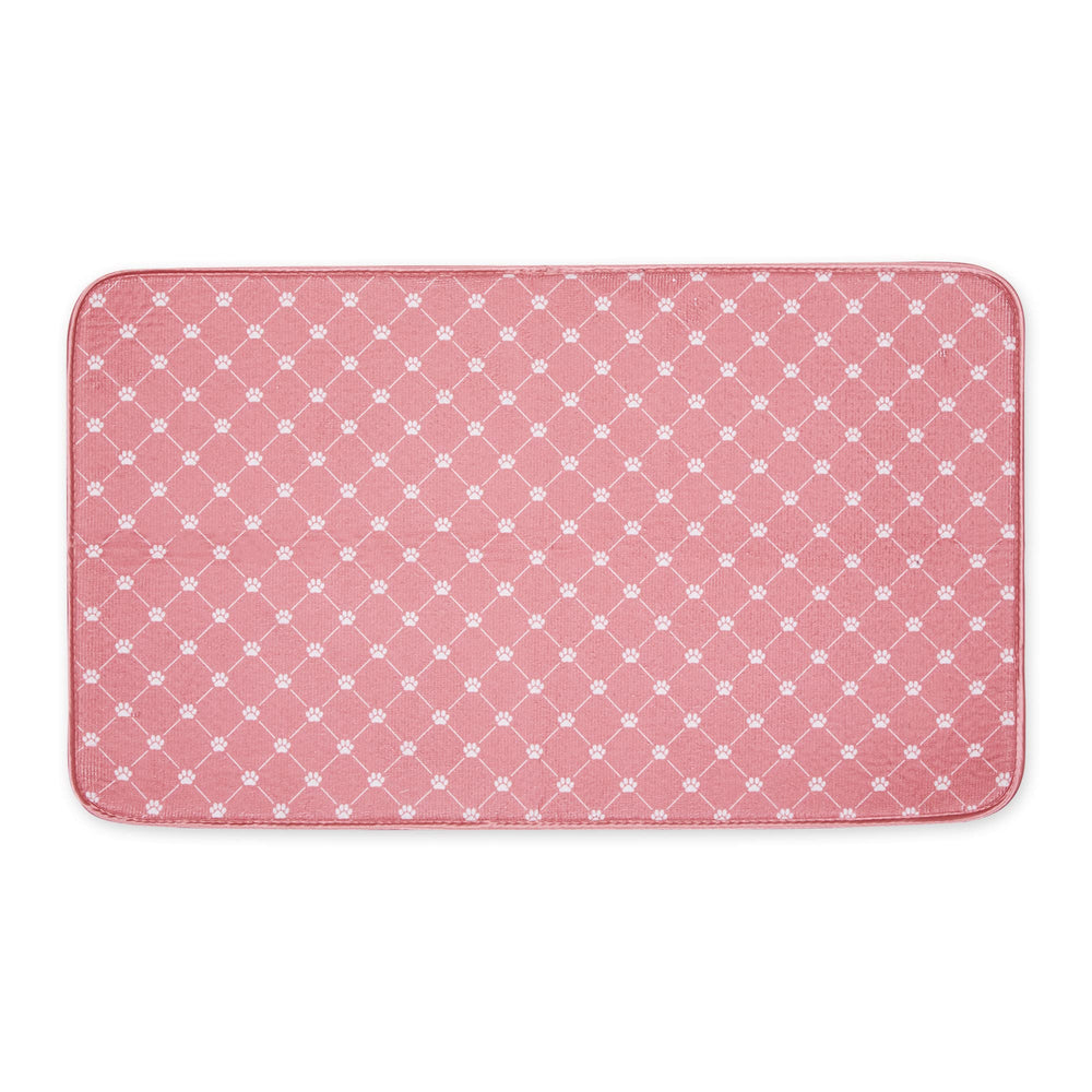 Bone Dry Rose Trellis pet mat in dining area keeps spills contained.