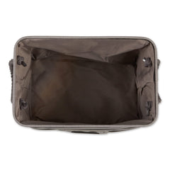 Bone Dry pet storage bin striped paw patch black close-up texture highlights durable polyester weave.