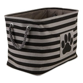 Bone Dry pet storage bin striped paw patch black front view shows sturdy, mobile toy storage.