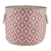 Bone Dry pet storage collection lattice paw print rose small round bin front view shows durable handles