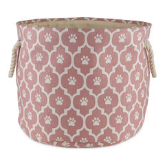 Bone Dry pet storage collection lattice paw print rose small round bin front view shows durable handles