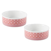 Bone Dry rose ceramic pet bowls front view show spill-free dining.