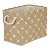 Bone Dry Trellis paw bin keeps pet toys neatly organized in taupe.