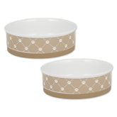 Bone Dry Trellis Paw Print Pet Bowl Set, front view, dishwasher-safe and non-slip.