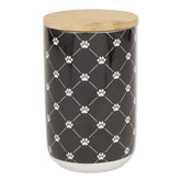 Bone Dry trellis paw-print canister shows stylish storage on counter with accessibility.