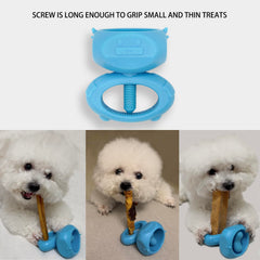 BoniVet chew holder in use with small dog demonstrates choking prevention in action