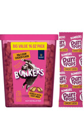 Bonkers Paw Lickin' Chicken Treats front of pack highlight value and freshness for cats.