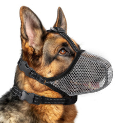 BONTHEE Grey XL muzzle front view showing breathable mesh for comfort.