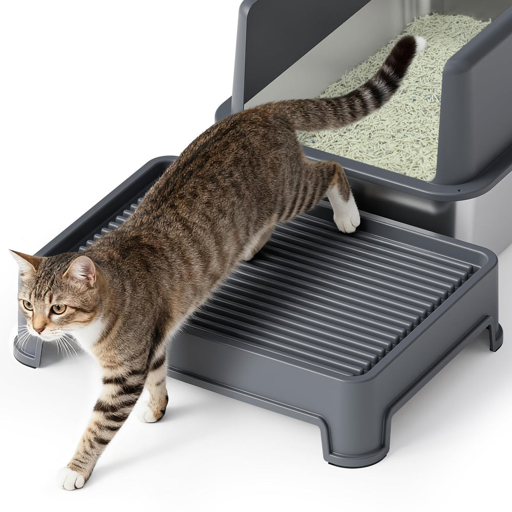 Booche cat ramp litter-box side view highlights elevated access for small or senior cats.
