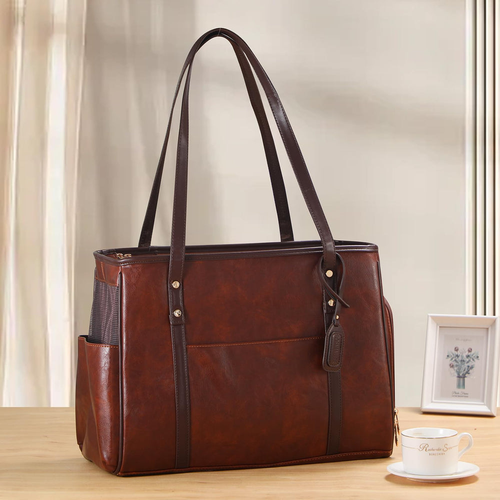 Bosnanller Fashion Dog Carrier Purse coffee under-seat travel companion for convenient flights.