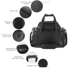 Bosnanller carrier with luggage sleeve for hands-free airport travel.
