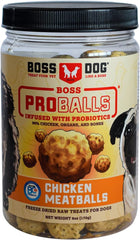 Boss Dog Boss ProBalls chicken treats in a jar, ideal for training rewards.