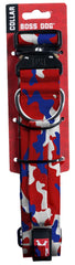 Boss Dog tactical collar in red white blue camo on an XL dog for bold outdoor style