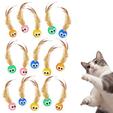 Bouncy Tails cat ball toy feathers closeup promotes active play and prey-like stimulation.