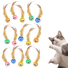 Bouncy Tails cat ball toy feathers closeup promotes active play and prey-like stimulation.