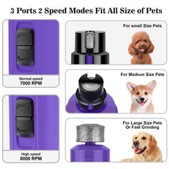 BOUSNIC rechargeable dog nail grinder with USB for cordless use.