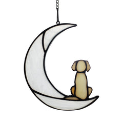 BOXCASA dog on moon stained glass suncatcher brings memorial warmth to windows