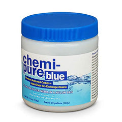 Boyd Chemi-Pure Blue ion-exchange resins close-up—targeting metals for safer reef and freshwater systems.