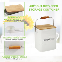 Brabtod Bird Seeds Storage Container wooden handle facilitates easy relocation.